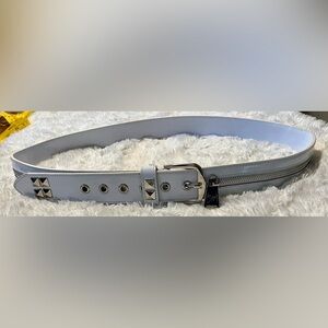 NWOT Igirl White Patent Leather Belt w/Silver Studs & Zipper - Plus Size